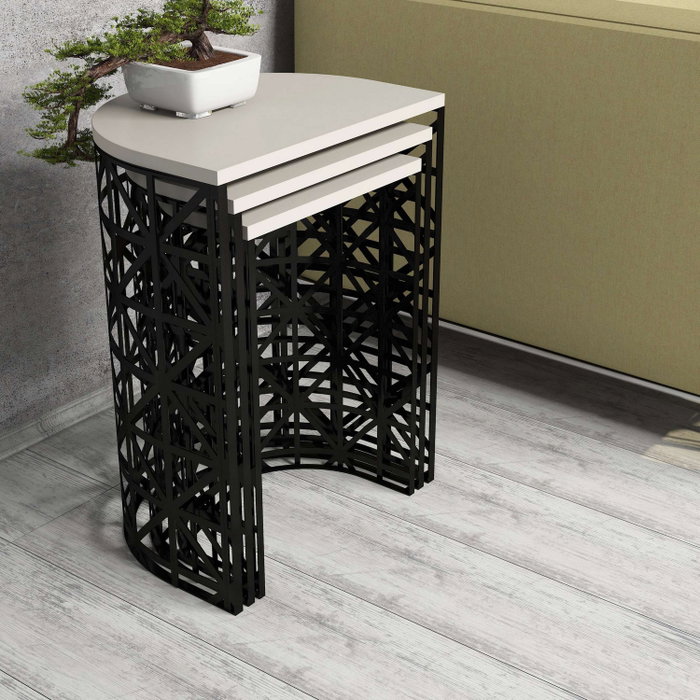 Hanah Home Stil Metal Ferforje - Cream Juego de 3 Mesas Nido Hanah Home Stil Metal Ferforje - Cream Juego de 3 Mesas Nido